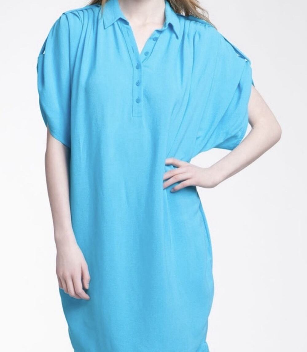 Diane Von Furstenberg Crepe Shirt Dress Aqua Blue Size 6 $368